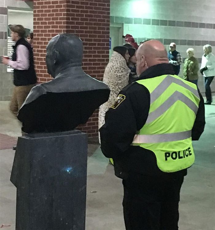 We wonder if he is standing here on purpose.