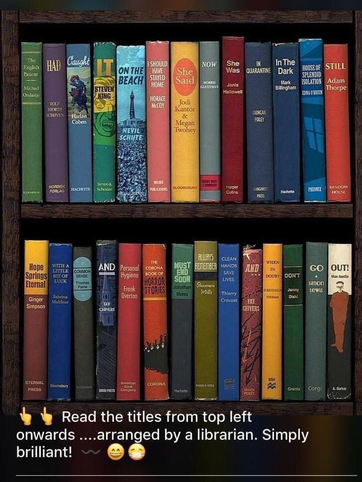 Nicely done by a smart librarian… Read book title from Top Left