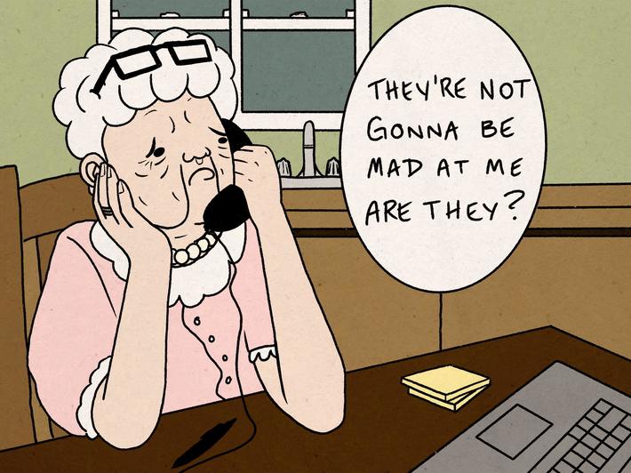 I work at a call center. Sometimes I like to draw my rude callers, but I like to draw the nice ones too. Here’s Diane, who was so worried about the technicians being annoyed for having to come out to her house.