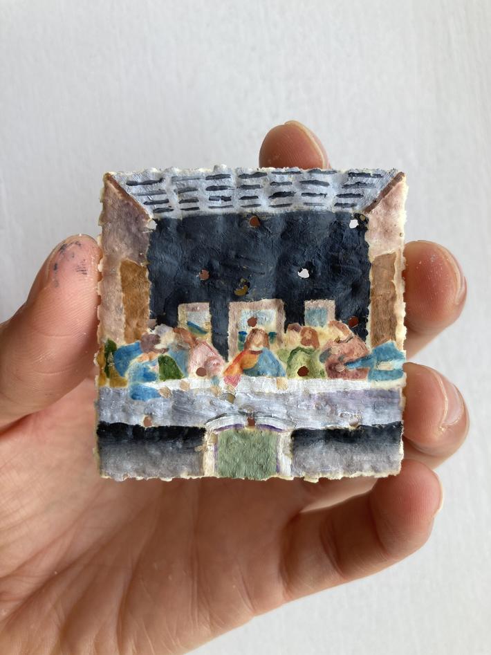 christ on a cracker (the last supper, oil on saltine)