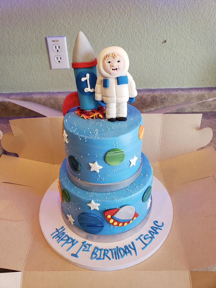 A few people asked for a picture of my son's birthday cake after seeing its horrifying topper. Here it is.