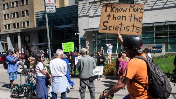Anti-vaxxers protesting outside a Toronto hospital