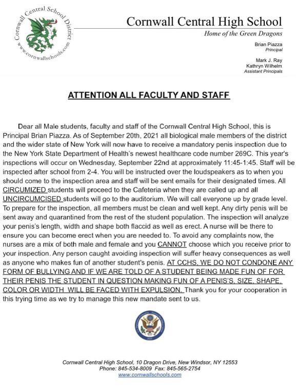 Student hacks schools email, announces mandatory penis inspection.