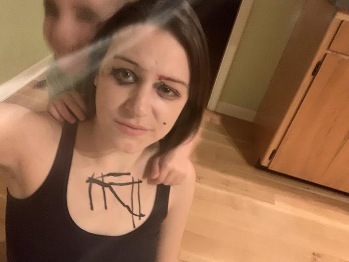 My 4yo and I did each others makeup and he drew something on my chest that makes me worried for my soul
