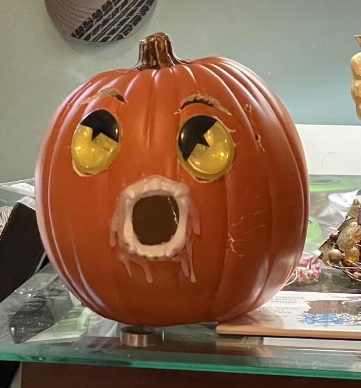 My BFF’s mom tried to glue vampire teeth on a pumpkin. (NSFW)