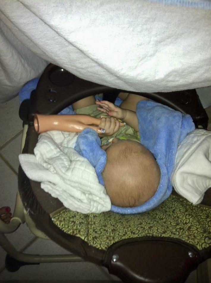 Never thought I would find a legitimate use for the fake practice hand I had from cosmetology school years ago until the day my infant son got sick and refused to sleep unless he was holding my finger.
