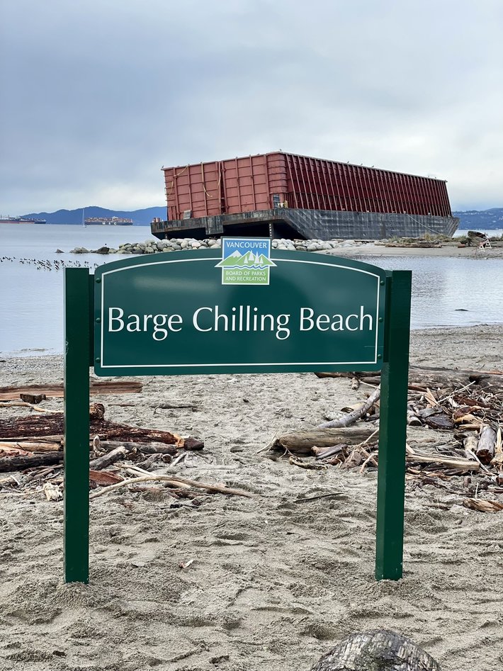 Last month, a barge broke loose from an anchor during a storm in Vancouver. Today, Vancouver Park Board put up a new sign