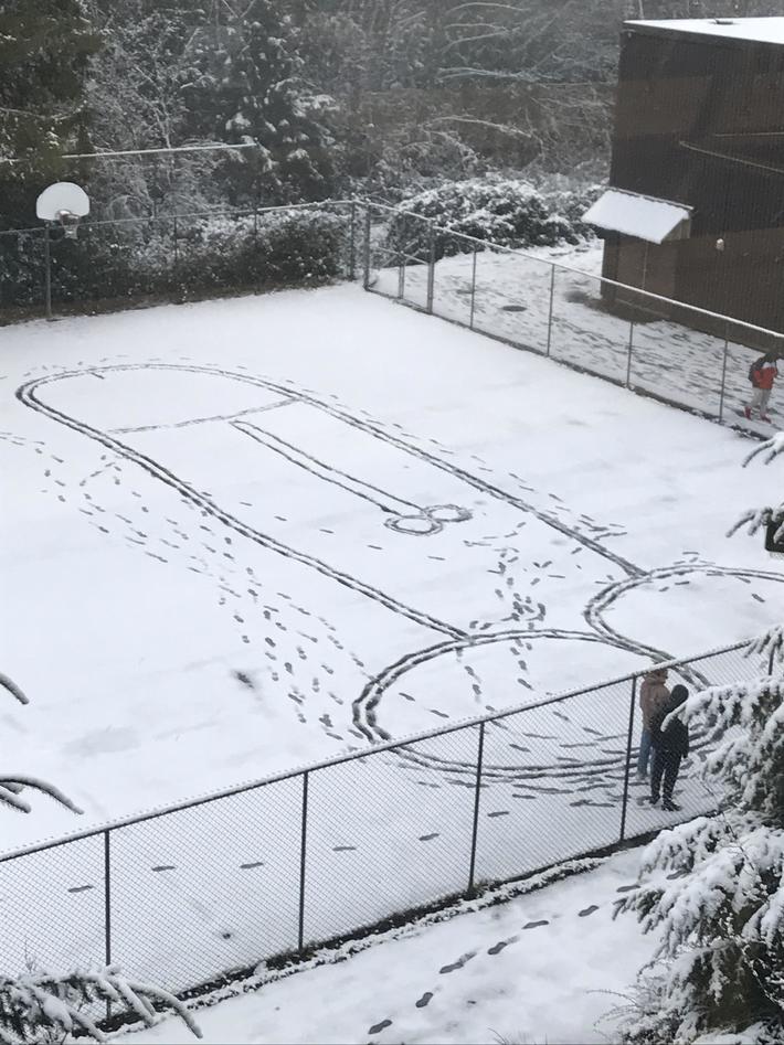 Snow day at school today (Teacher said it was a tradition)