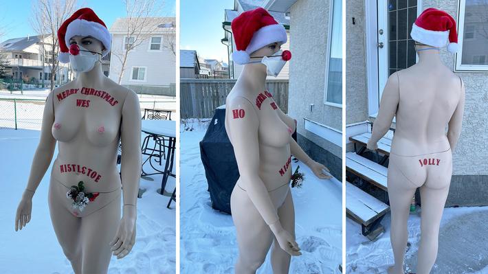 I found a plus-size mannequin on Facebook Marketplace for $60. It made the best surprise Christmas gift for a co-worker. I hid her in his backyard peeking in his patio door when he wasn't home. When he saw it he said it scared the sh!t out of him!