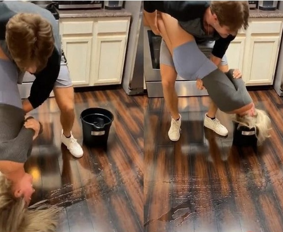 The girl lost absolutely any wish to her brother, and he decided to use her as a mop