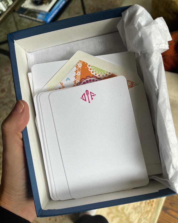 My initials are DT, husband is FT. My poor, sweet dad gave us this stationary for Xmas.