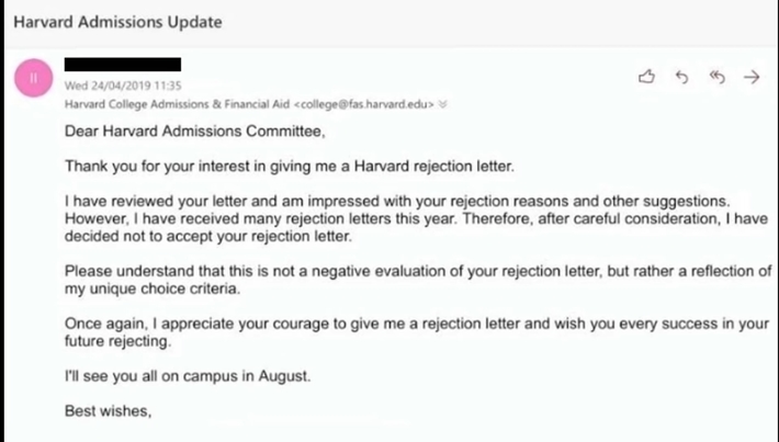 Harvard Rejection Letter