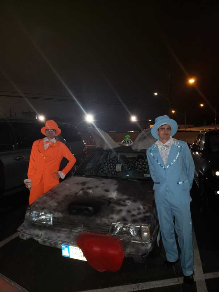 Our sister's getting married tomorrow, so we just had to clown her at the rehearsal dinner. BY COMPLETE COINCIDENCE, look what we found parked outside...