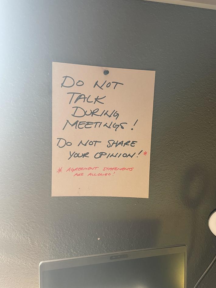 This is pinned above my dad’s computer to remind him not to call coworkers stupid