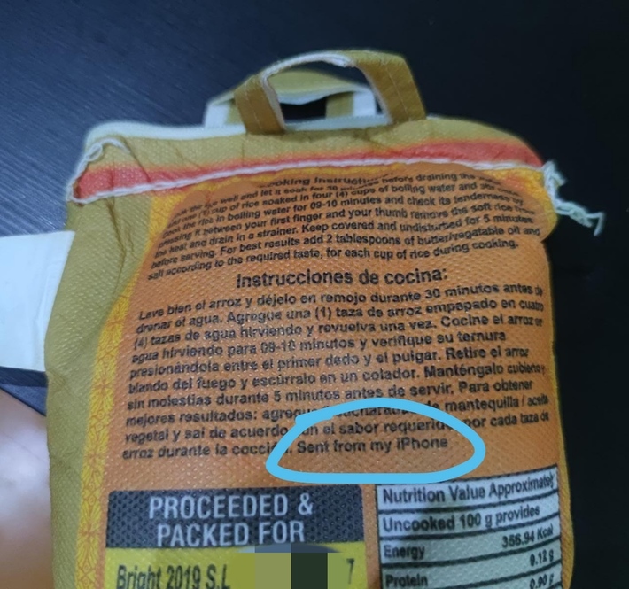 The instructions on bag of rice