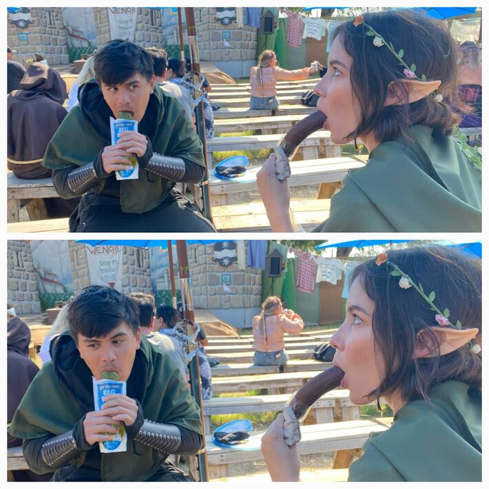 Candid picture of me checking out an elf eating a banana at Ren Faire.