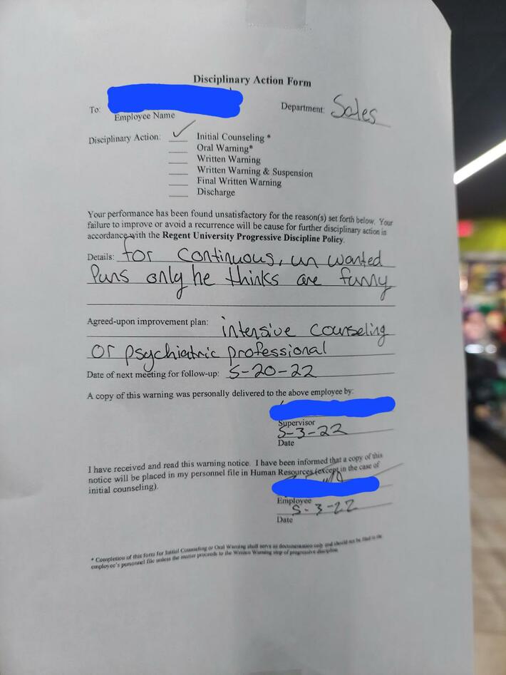 I got written up today.