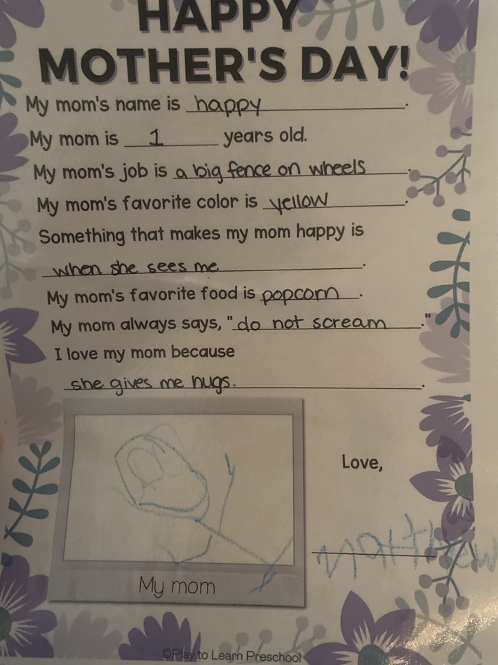 My four year old just gave me this for Mother’s Day 😂 everything is totally true