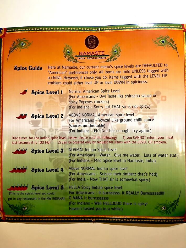 This spice chart at an Indian restaurant I went to