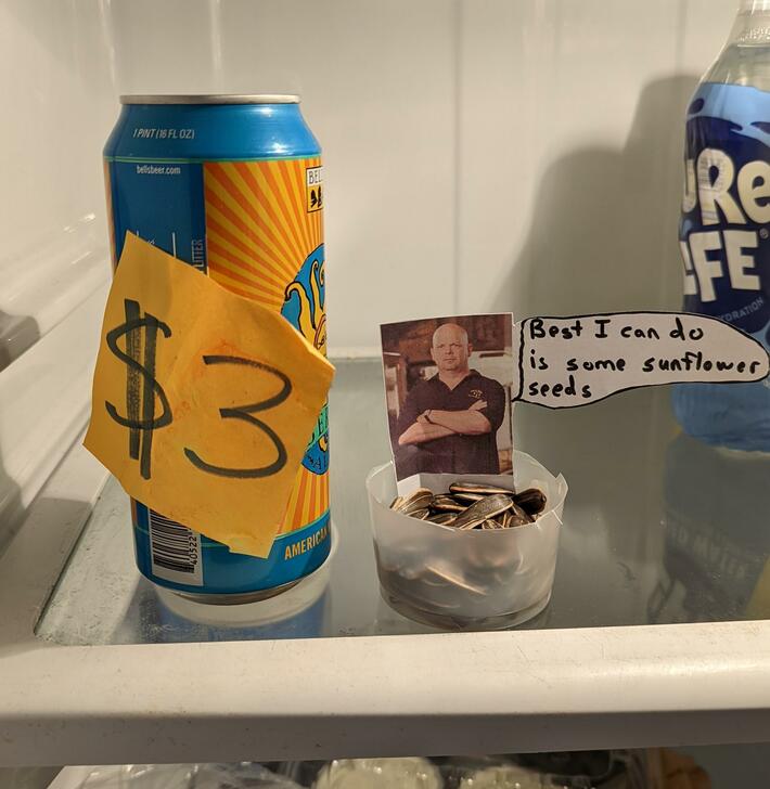 Coworker put a price on a beer in the fridge, I decided to haggle the price down