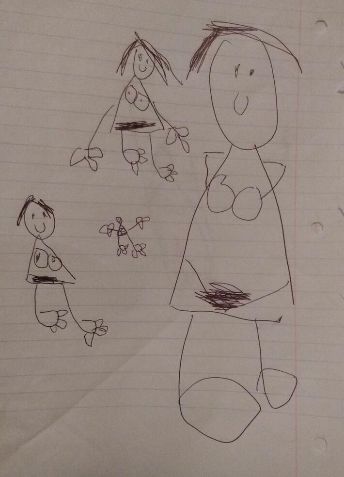 The moment I knew I had to stop getting dressed in front of my kid (4)was when he drew a series of me, naked. I also learned it was time to shave.