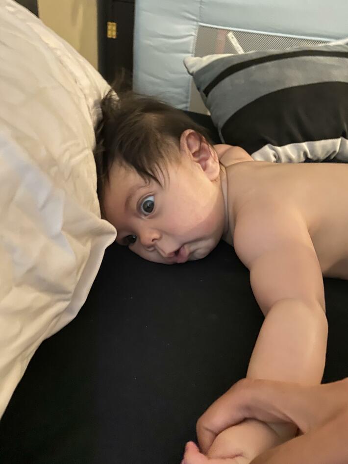 He woke up and stared like this for a whole minute. I think he was having flashbacks.