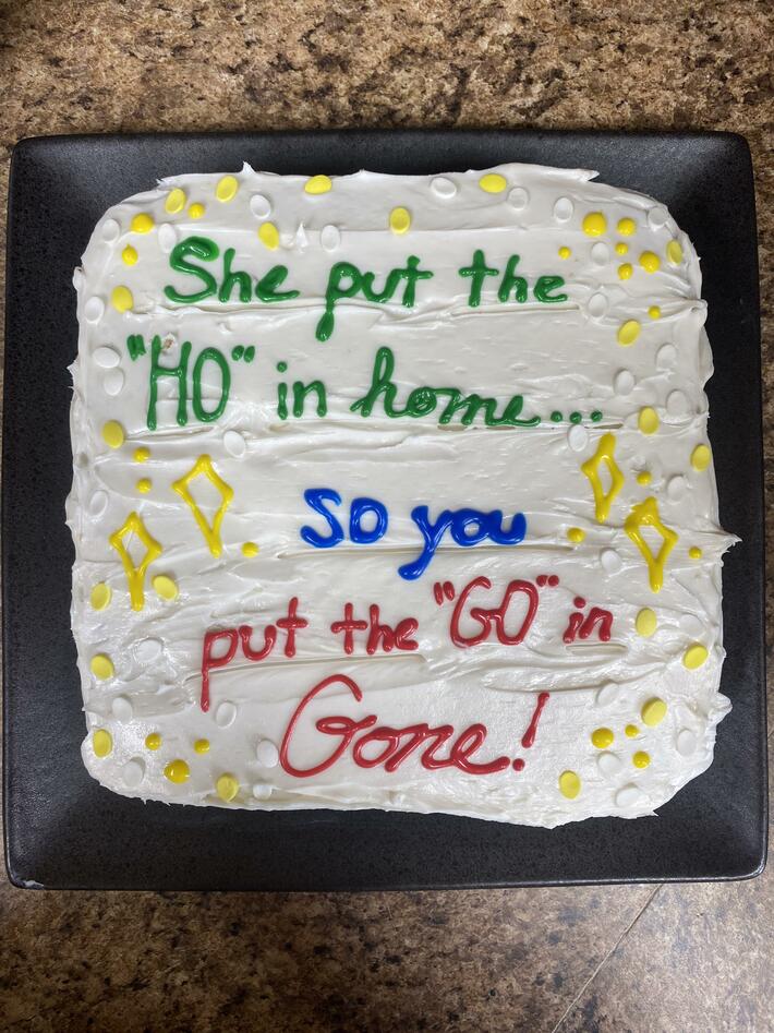 Today is the one year anniversary of us kicking my mom out of the house for cheating on my dad. I made a cake to celebrate