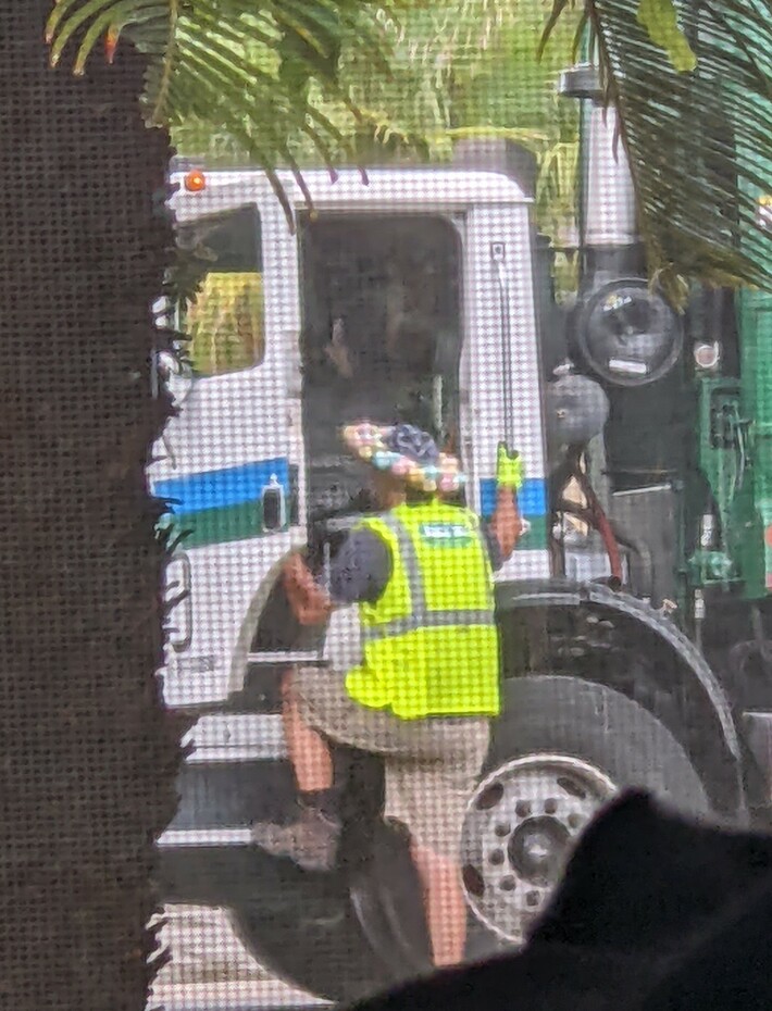 Threw away an Easter wreath with dyed eggs all over it. Just watched the trashman use it as a hat.