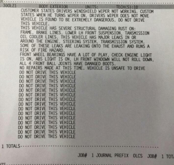 I'm sensing that this vehicle may be unsafe to drive (I'm an empath)