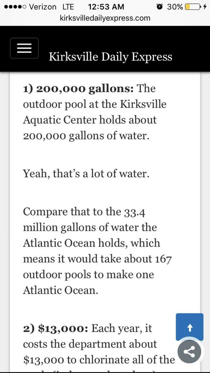 My local news station published an article stating that 167 swimming pools have the same amount of water as… the Atlantic Ocean. The literal ocean 🤦🏻‍♂️