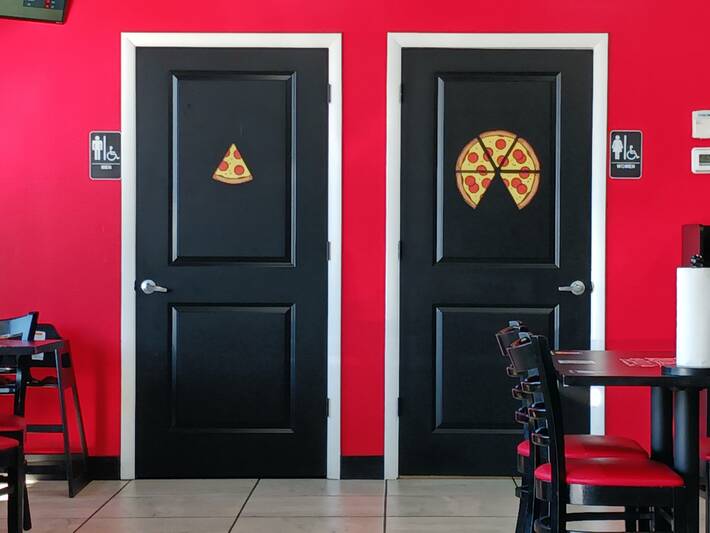 The restrooms at my local pizzeria.