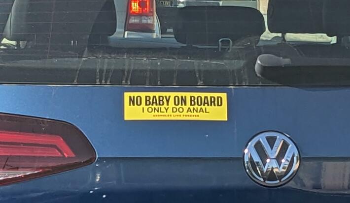 Seen in the wild yesterday. If she was my daughter, I'd be weirdly proud of her for 100% effective birth control.