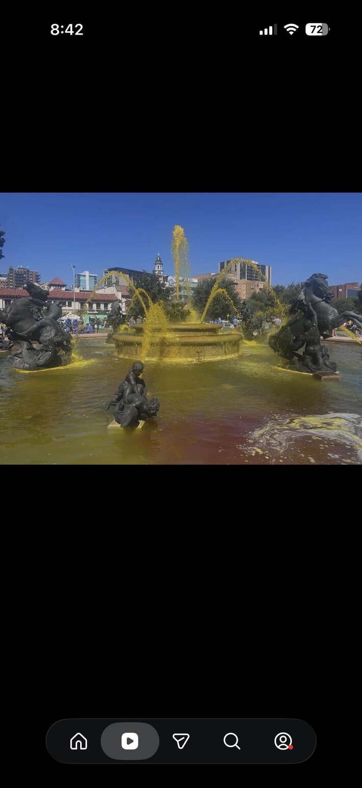 Fountains in Kansas City turn gold for Childhood Cancer Awareness Month
